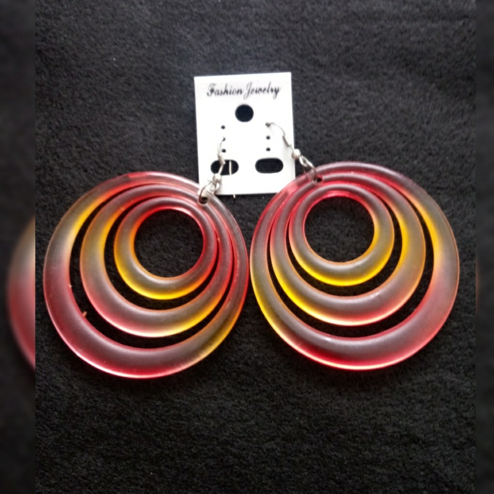 Rainbow Color Dangle Hoops - Large
